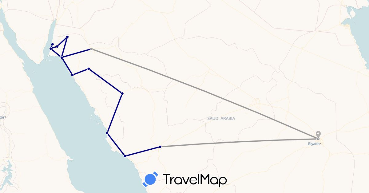 TravelMap itinerary: driving, plane in Saudi Arabia (Asia)